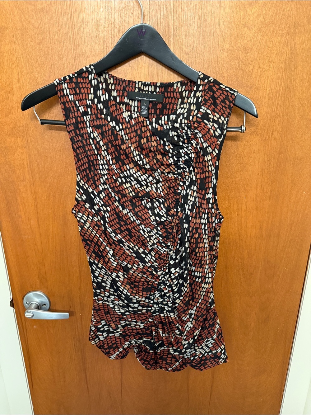 White House Black Market Rust, Black & Cream Sleeveless Draped Camisole